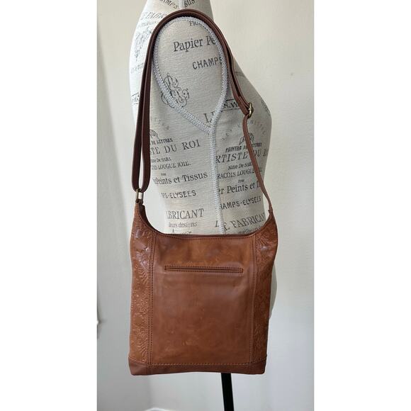 The Sak Women's De Young Small Leather Crossbody BagColor:Tobacco Floral Emboss - Picture 3 of 10